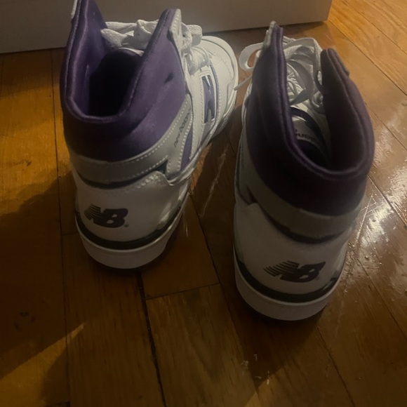 Purple and white high top sneakers. - Picture 5 of 9